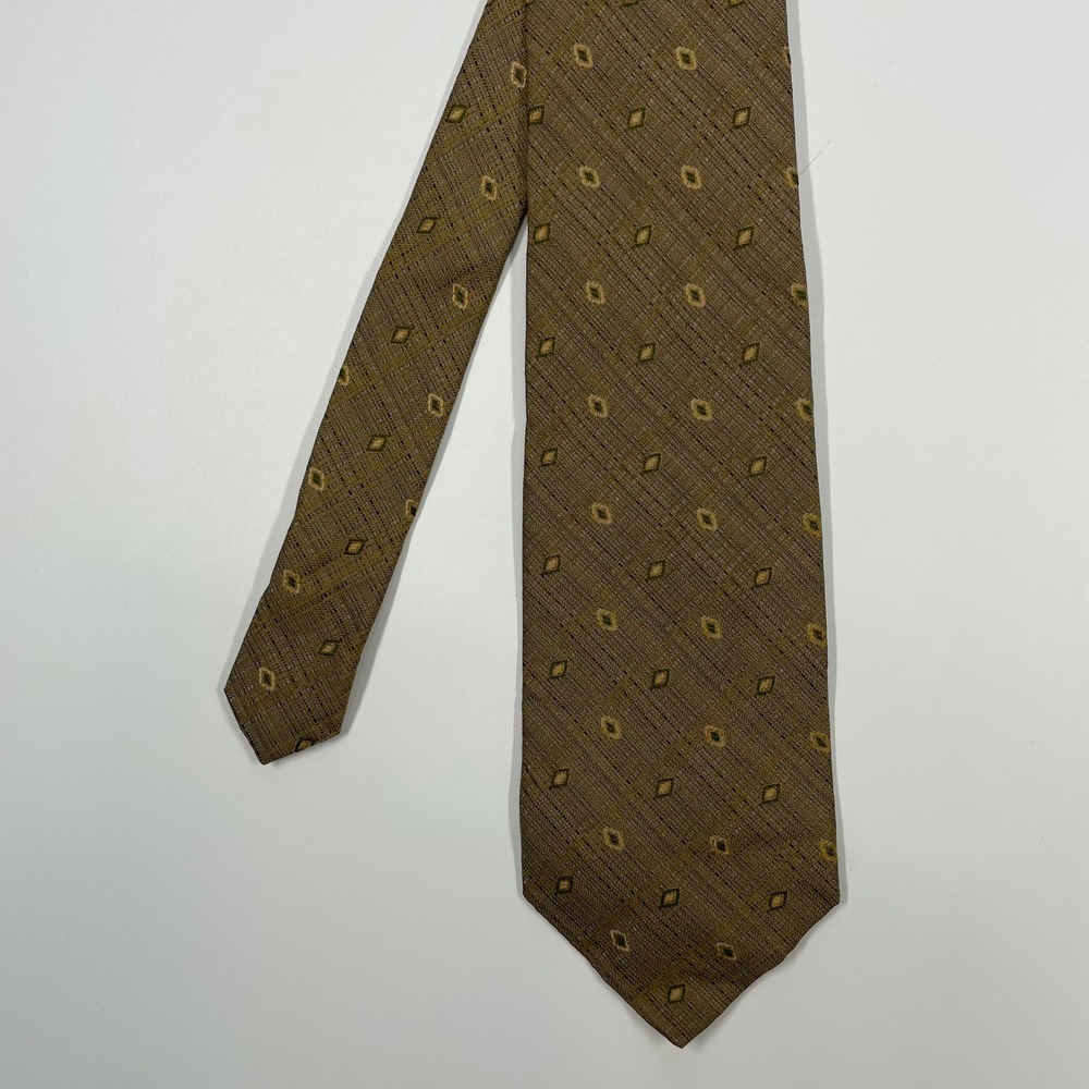 Countess Mara Brown Geometric Italian Silk Necktie Mens One Size